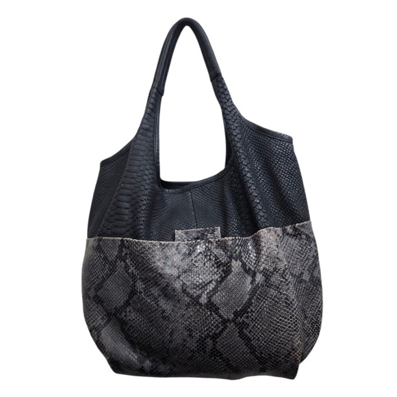 Daniella Lehavi Personals Oversized Snake Print Tote Bag Black Gray Leather - Picture 2 of 12